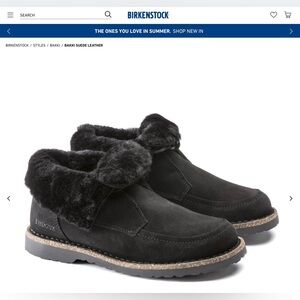 BIRKENSTOCK Bakki Ankle Fold Over Black Boots Suede Shearling Women US 5/EU 36